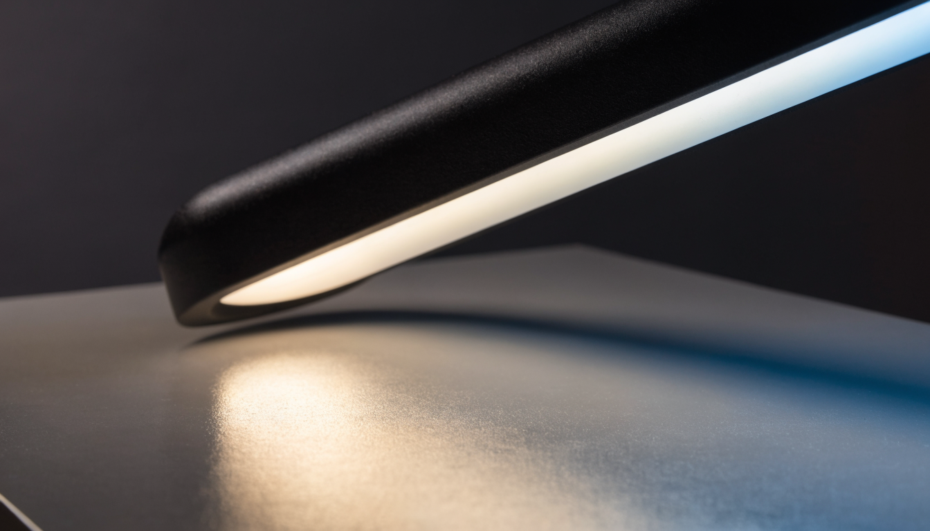 Gros plan sur la barre lumineuse d'une lampe de bureau LED moderne Image