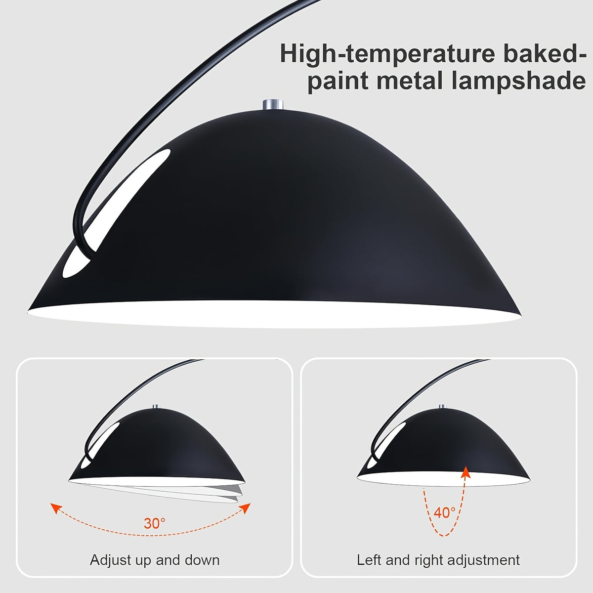 Lampe de bureau en arc noire à mât réglable, 185 cm de haut