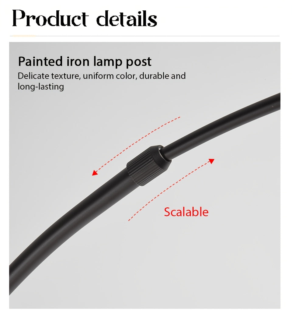Lampe de bureau en arc noire à mât réglable, 185 cm de haut