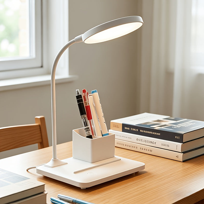 Lampe de bureau flexible avec pot à crayons intégré au socle