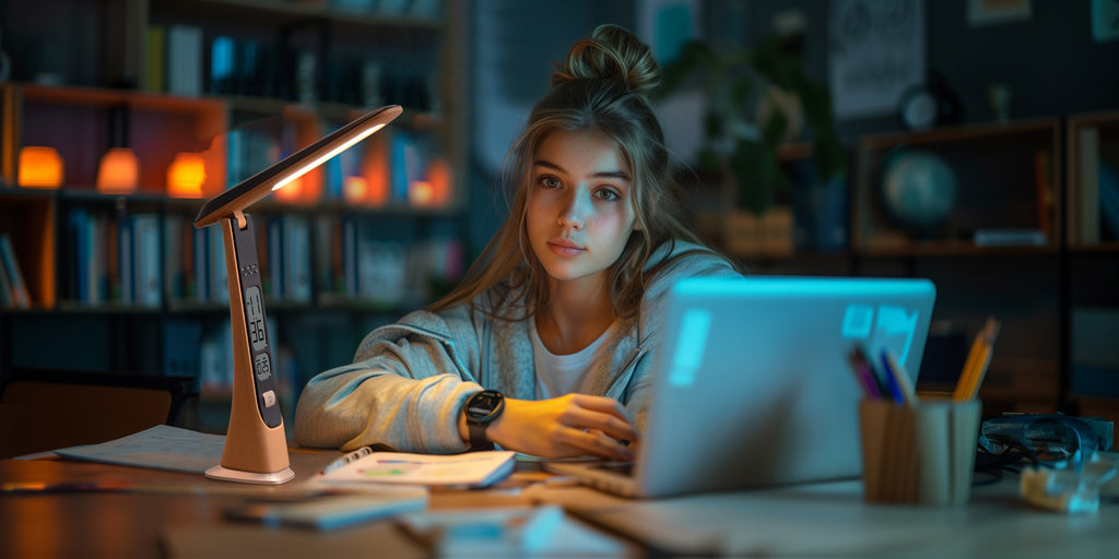 Lampe de bureau en plastique, bras pliable, rechargeable, sans fil, vue de dos