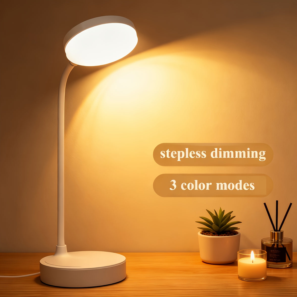 Lampe de bureau flexible blanche à bouton poussoir unique