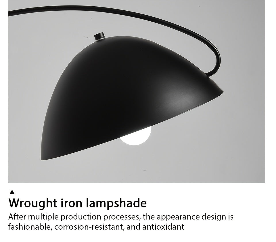 Lampe de bureau en arc noire à mât réglable, 185 cm de haut