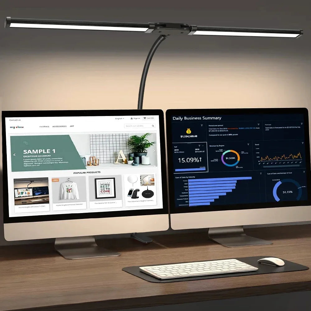Lampe de bureau LED double tête articulée - Éclairage moniteur sans éblouissement