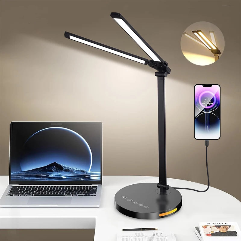 Lampe de bureau LED articulée double tête - Tactile et orientable