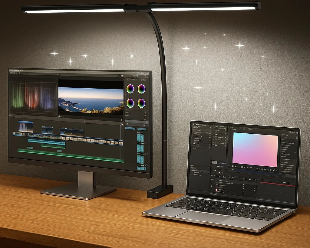 Lampe de bureau LED double tête articulée - Éclairage moniteur sans éblouissement