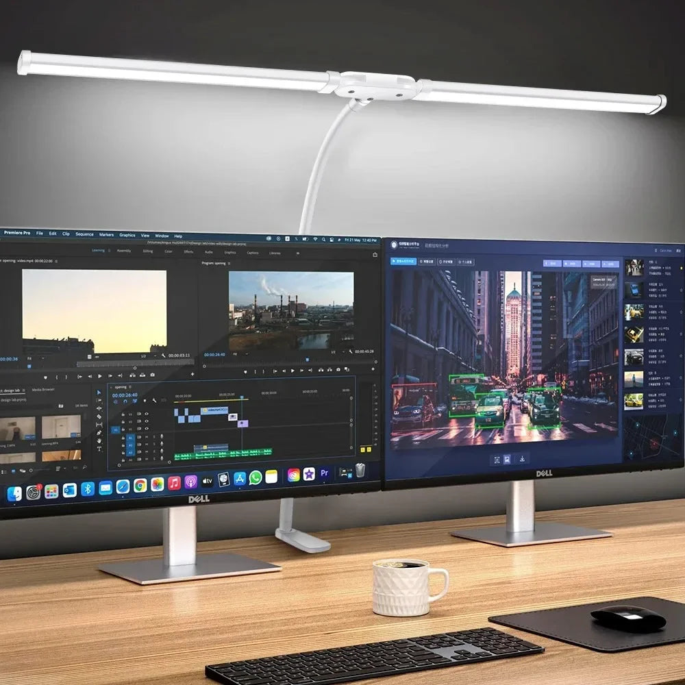 Lampe de bureau LED double tête articulée - Éclairage moniteur sans éblouissement