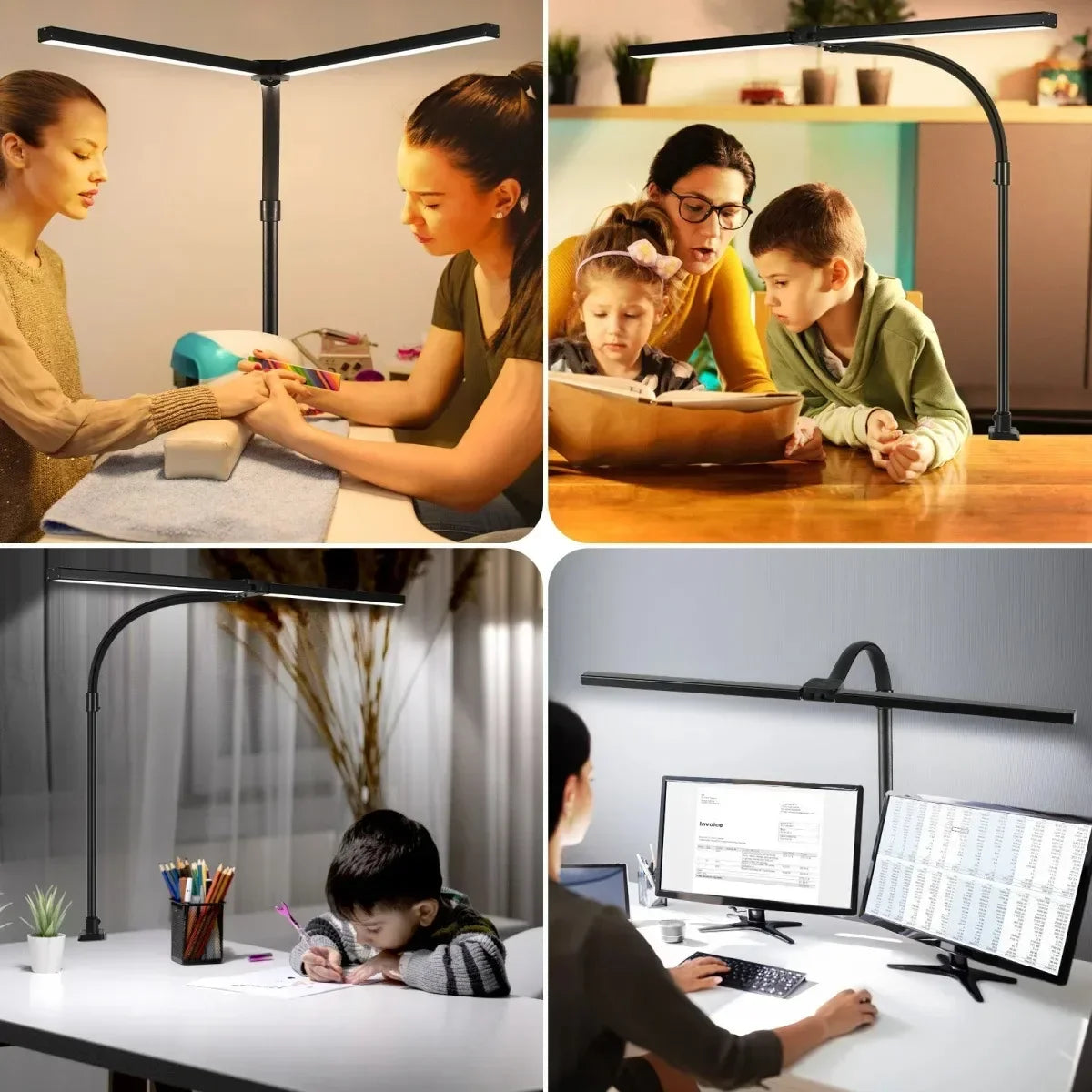 Lampe de bureau LED double tête articulée - Éclairage moniteur sans éblouissement