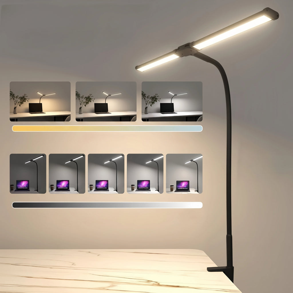 Lampe de bureau LED double tête articulée - Éclairage moniteur sans éblouissement
