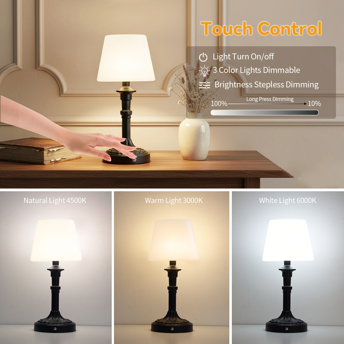 Lampe de chevet en métal — Intensité réglable