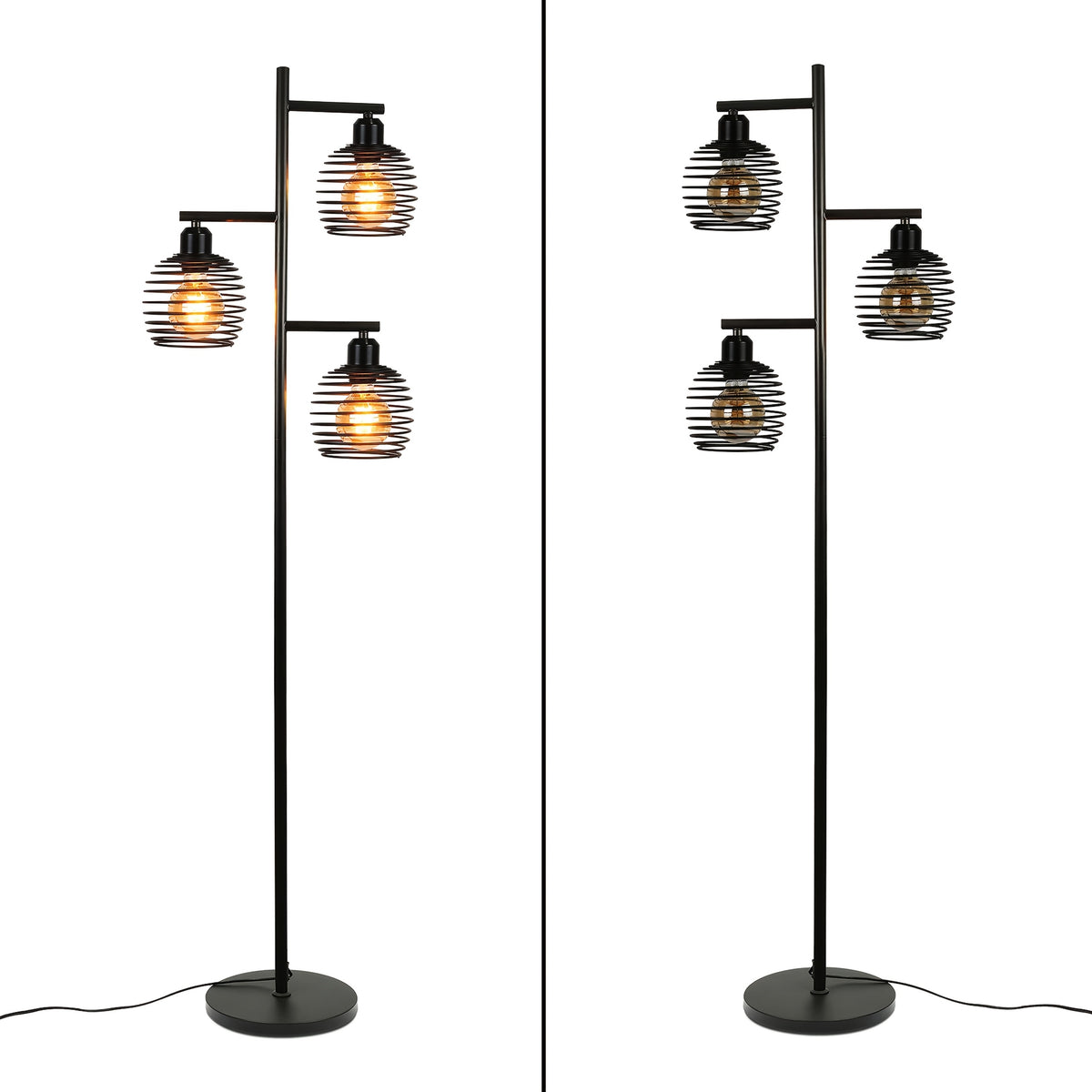 Lampe de bureau industrielle noire à trois cages, 152 cm