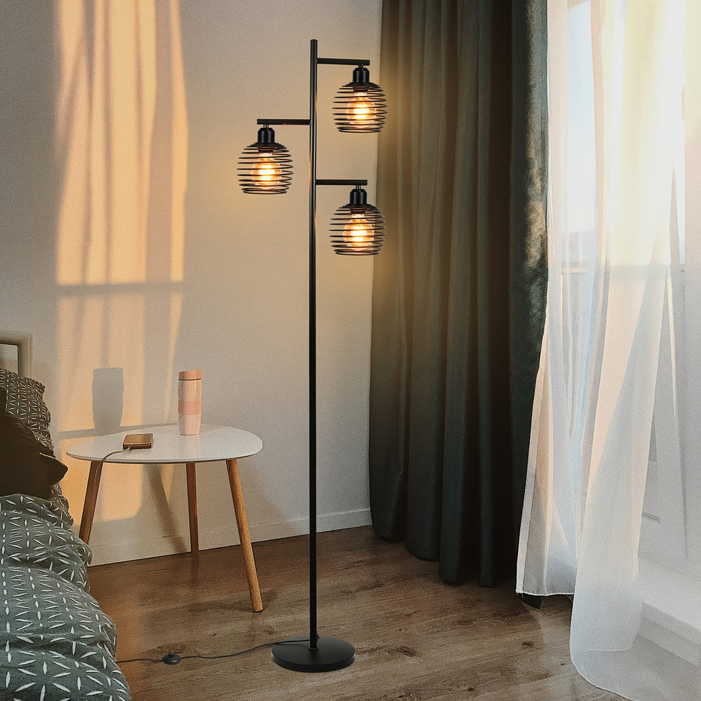 Lampe de bureau industrielle noire à trois cages, 152 cm