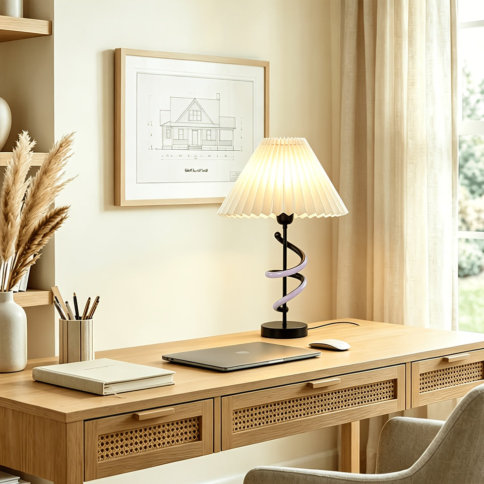 Lampe de bureau plissée crème 46 cm à culot E27 apparent