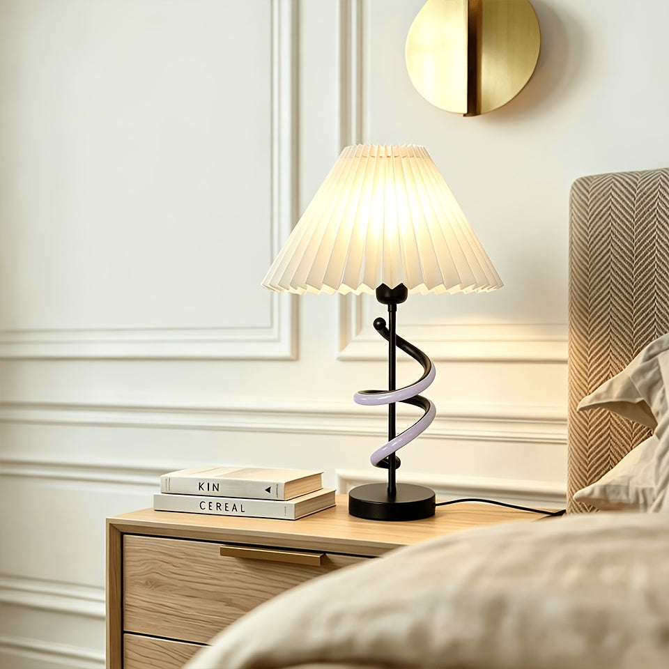 Lampe de bureau plissée crème 46 cm à culot E27 apparent