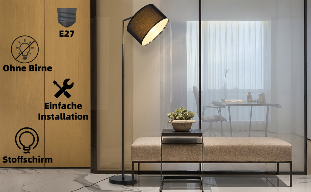 Lampe de bureau à abat-jour en tissu beige ou noir, douille E27