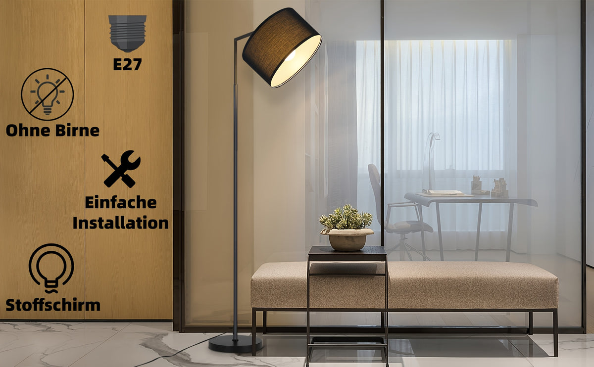 Lampe de bureau à abat-jour en tissu beige ou noir, douille E27