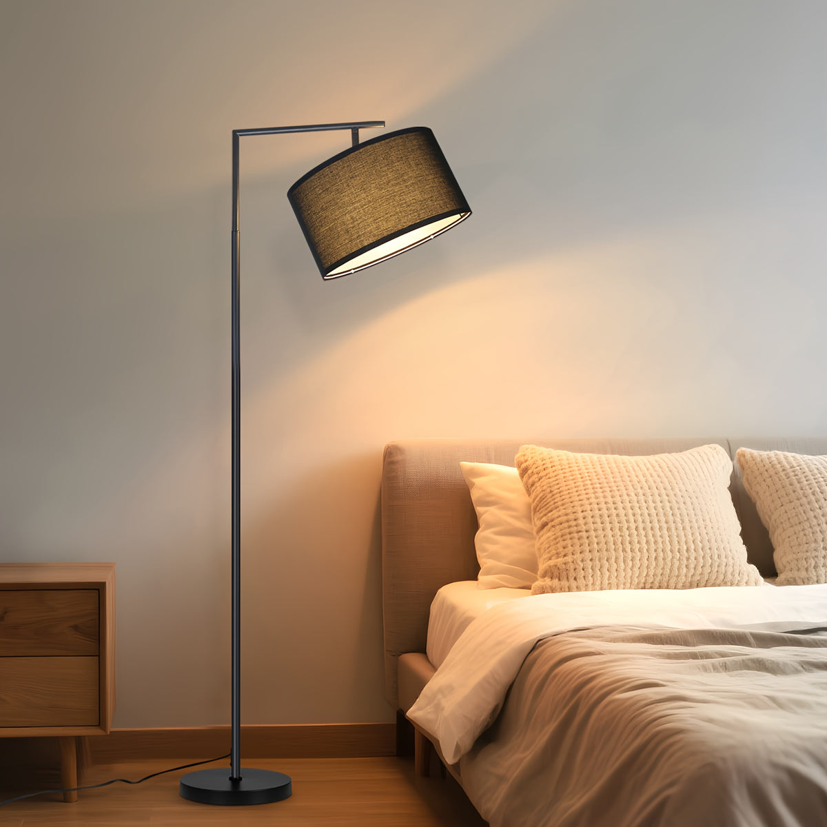 Lampe de bureau à abat-jour en tissu beige ou noir, douille E27