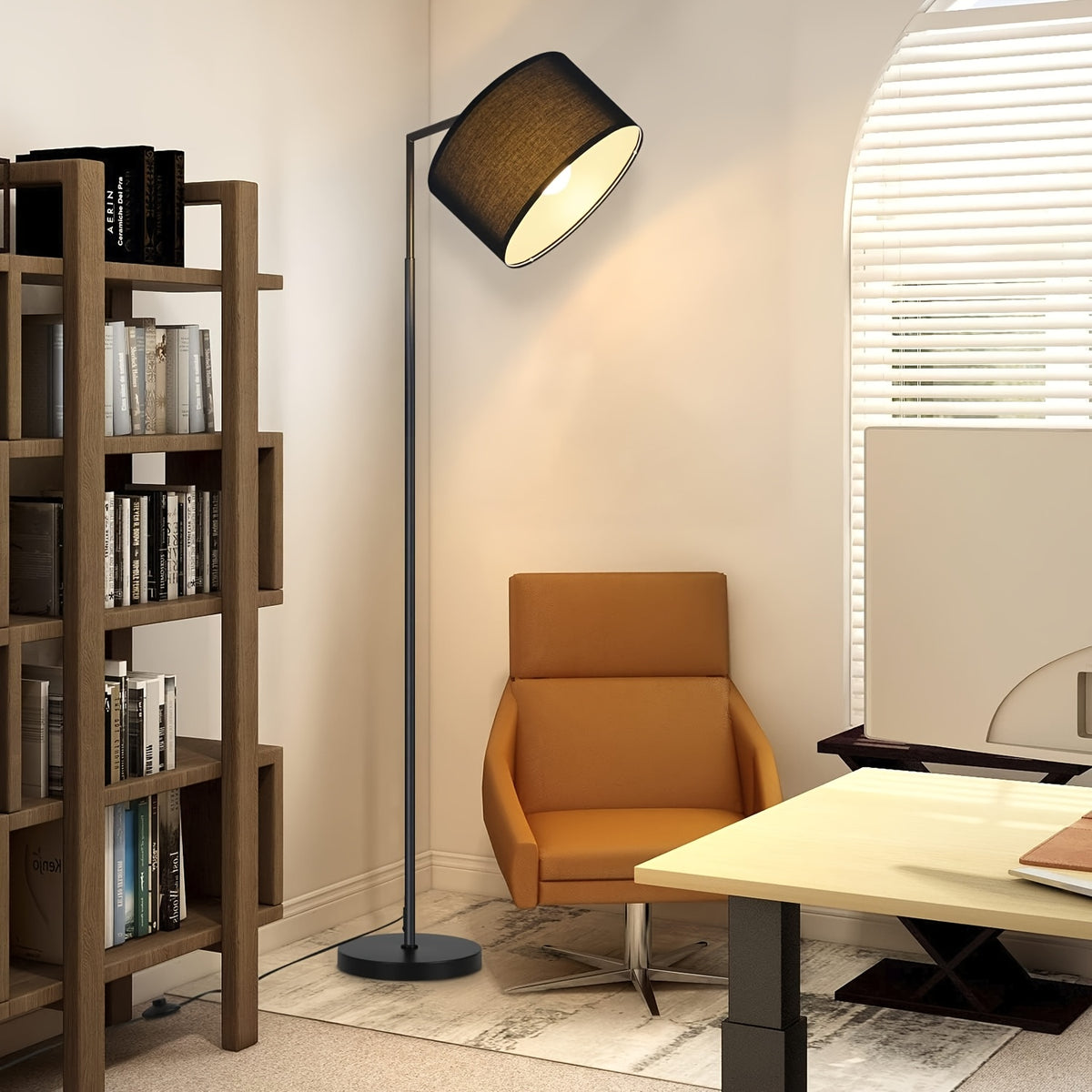 Lampe de bureau à abat-jour en tissu beige ou noir, douille E27