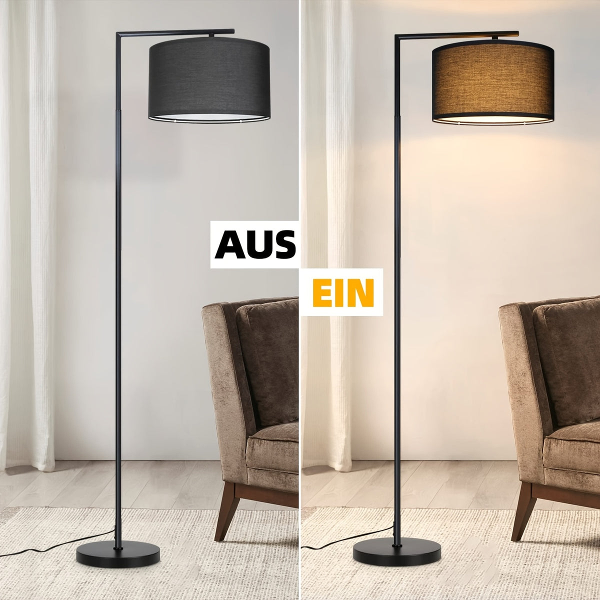 Lampe de bureau sur pied à abat-jour tissu déporté 166 cm