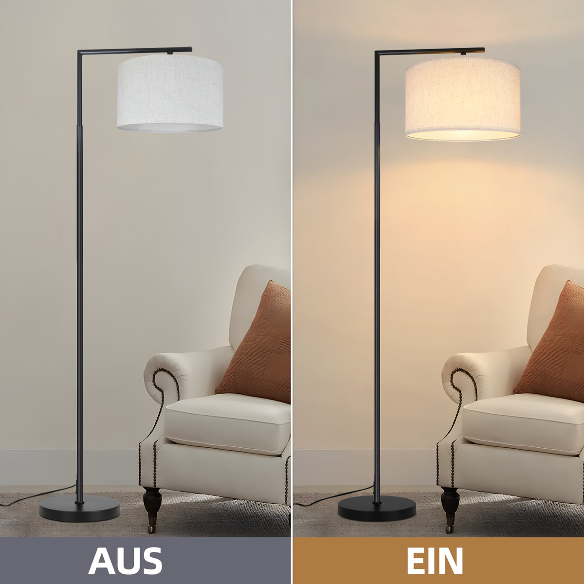 Lampe de bureau sur pied à abat-jour tissu déporté 166 cm
