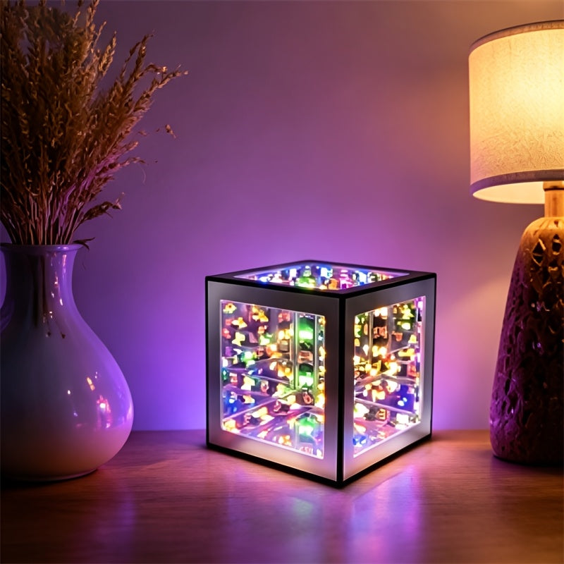 Lampe de bureau ado cube miroir infini - Veilleuse RGB 3D — photo 1