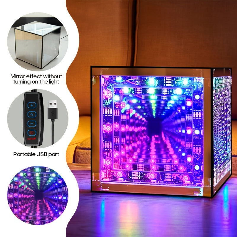 Lampe de bureau ado cube miroir infini - Veilleuse RGB 3D — photo 4
