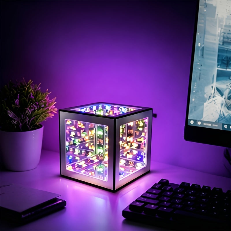 Lampe de bureau ado cube miroir infini - Veilleuse RGB 3D — photo 6