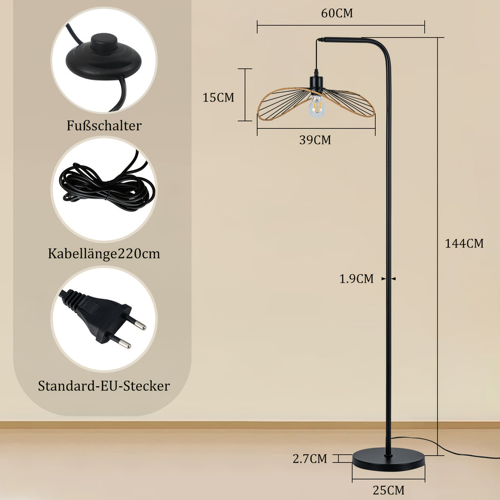 Lampe de bureau arc à abat-jour ajouré en fil de fer, 144 cm