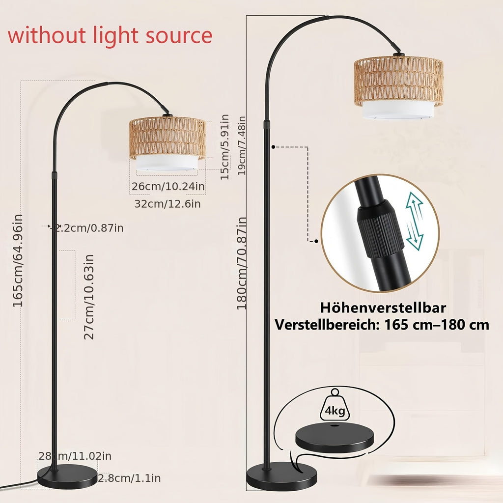 Lampe de bureau arc à abat-jour tressé et mât télescopique