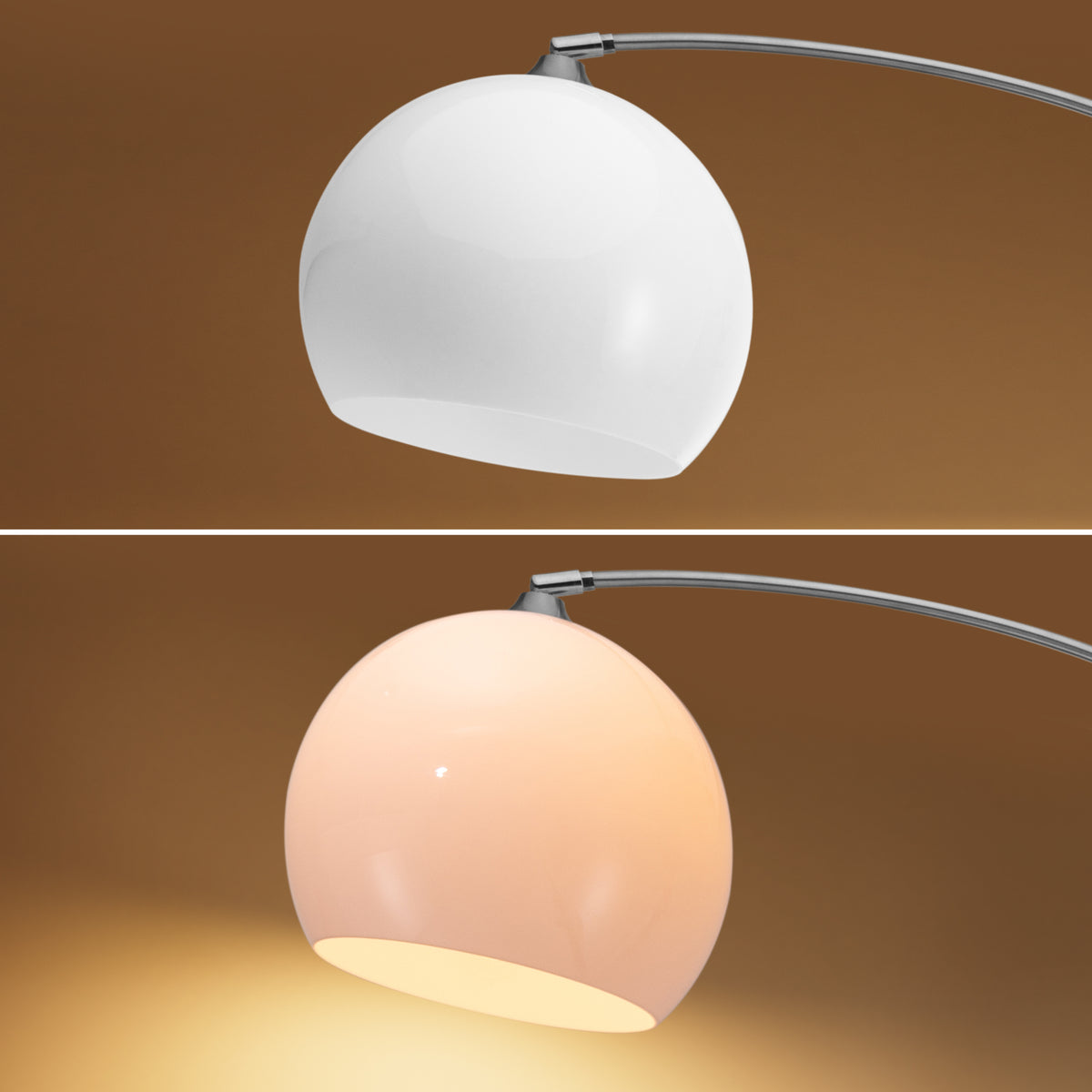 Lampe de bureau arc blanche, socle marbre et globe opale