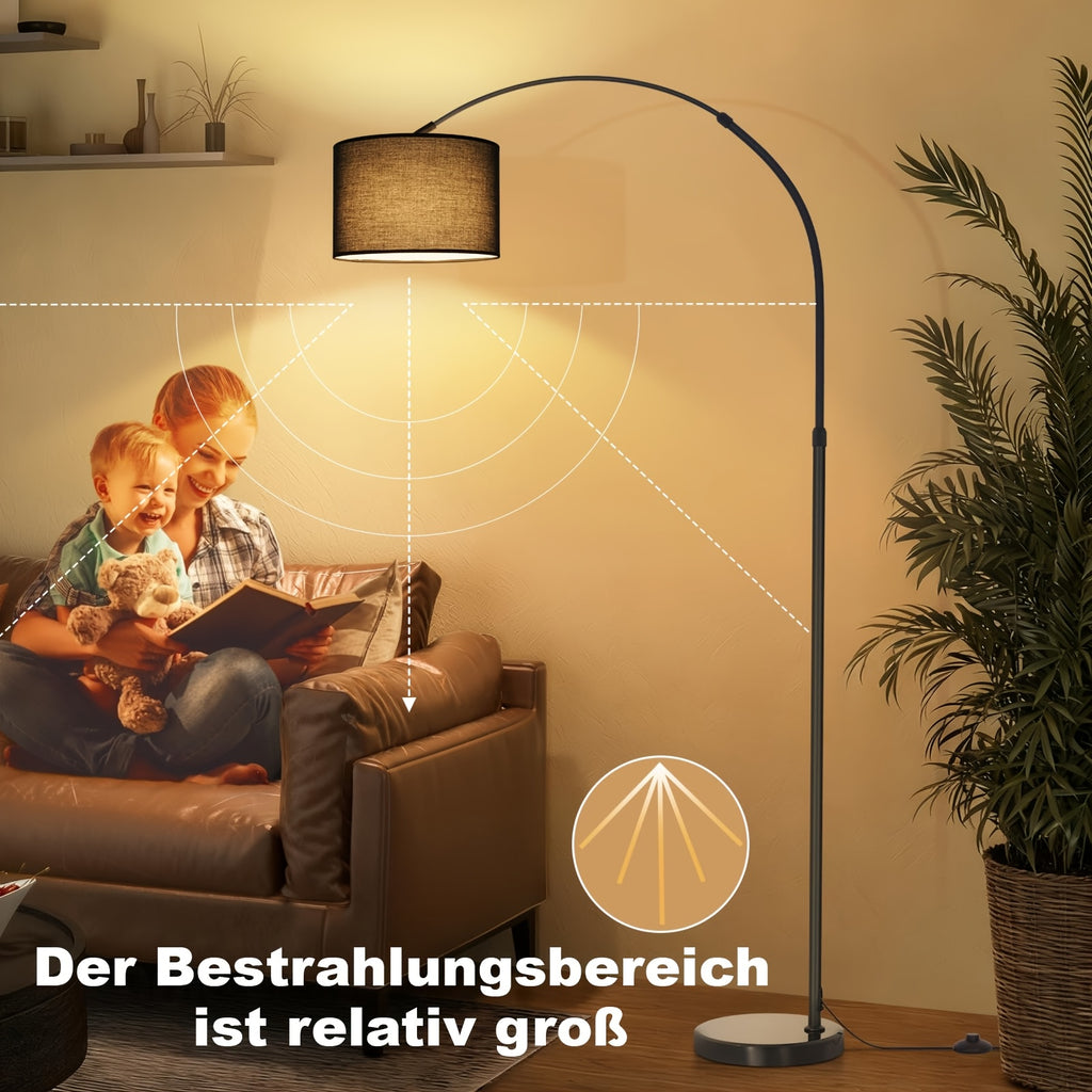 Lampe de bureau arc à socle en marbre et abat-jour tissu
