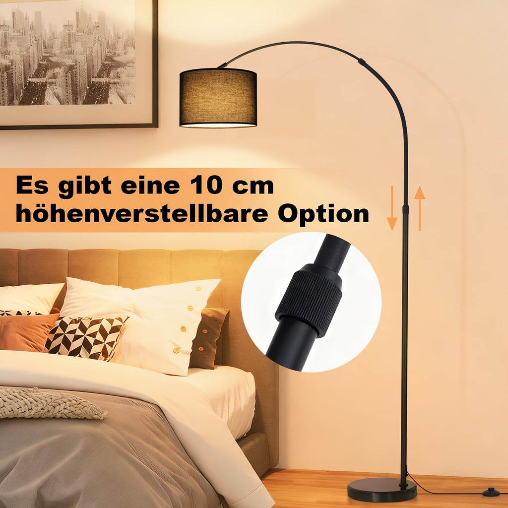 Lampe de bureau arc à socle en marbre et abat-jour tissu
