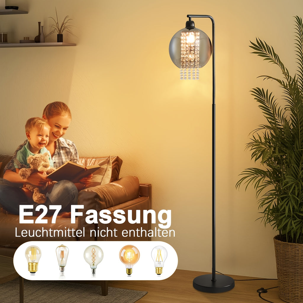 Lampe de bureau arceau à globe fumé et pampilles facettées
