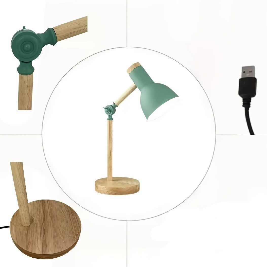Lampe de bureau articulée verte - Bois et métal orientable — photo 4