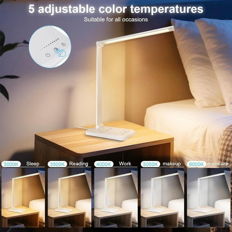 Lampe de bureau à barre pliante blanche et sortie USB 5 V