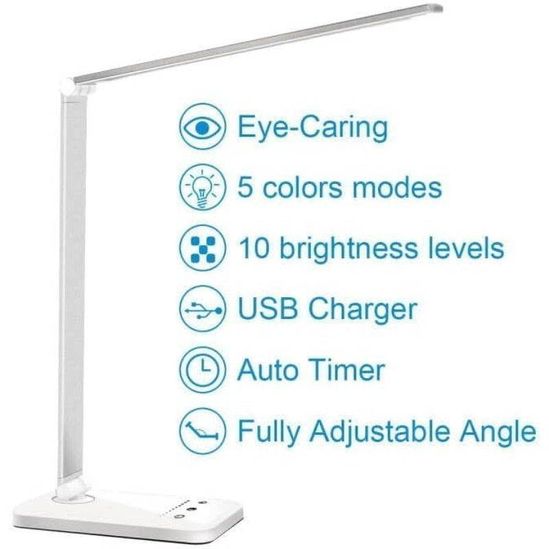 Lampe de bureau à barre pliante blanche et sortie USB 5 V