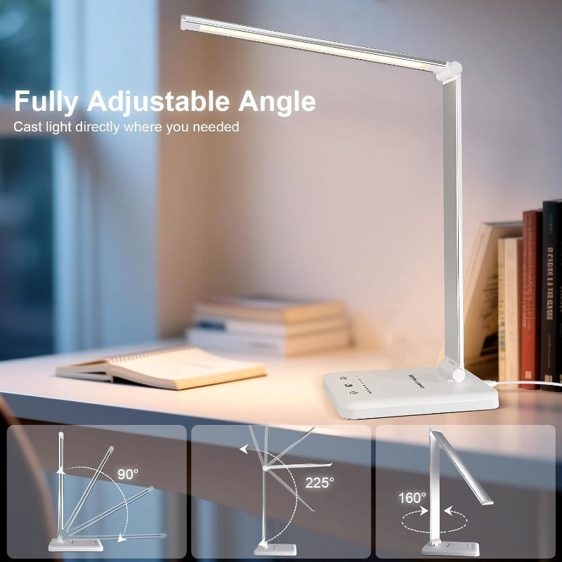 Lampe de bureau à barre pliante blanche et sortie USB 5 V
