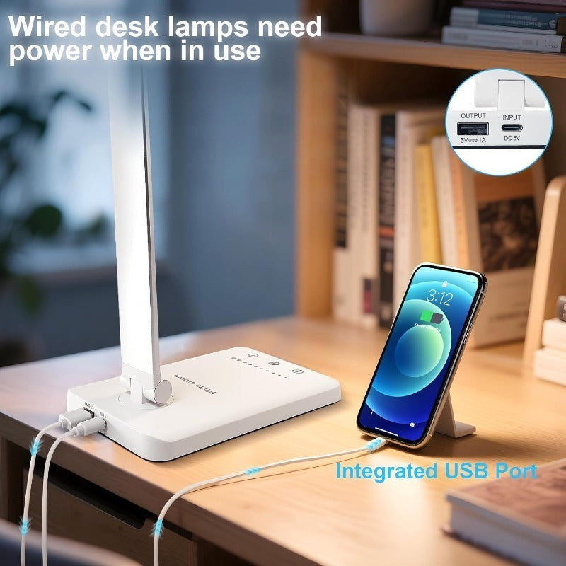 Lampe de bureau à barre pliante blanche et sortie USB 5 V