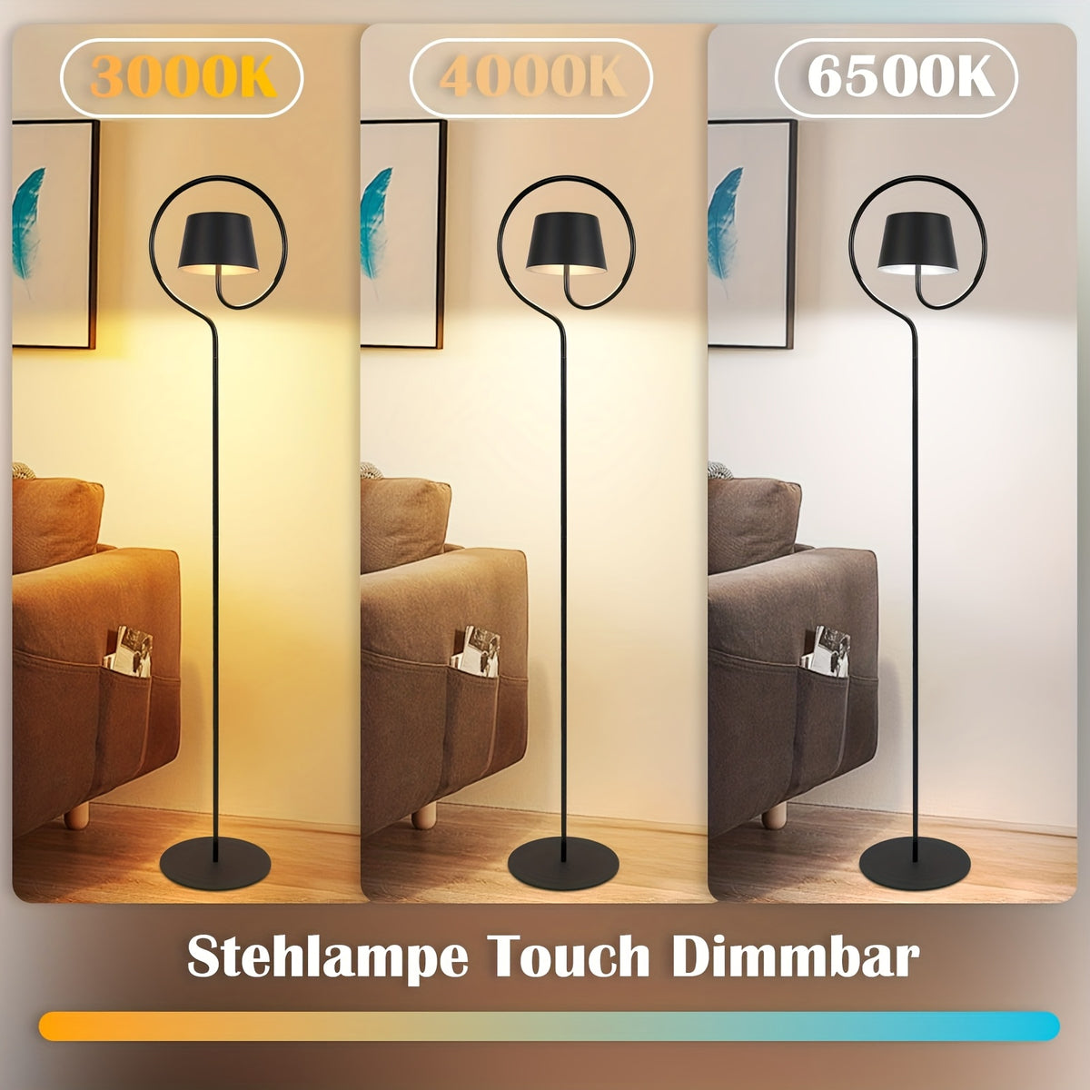 Lampe de bureau blanche à anneau d'acier, trois blancs LED