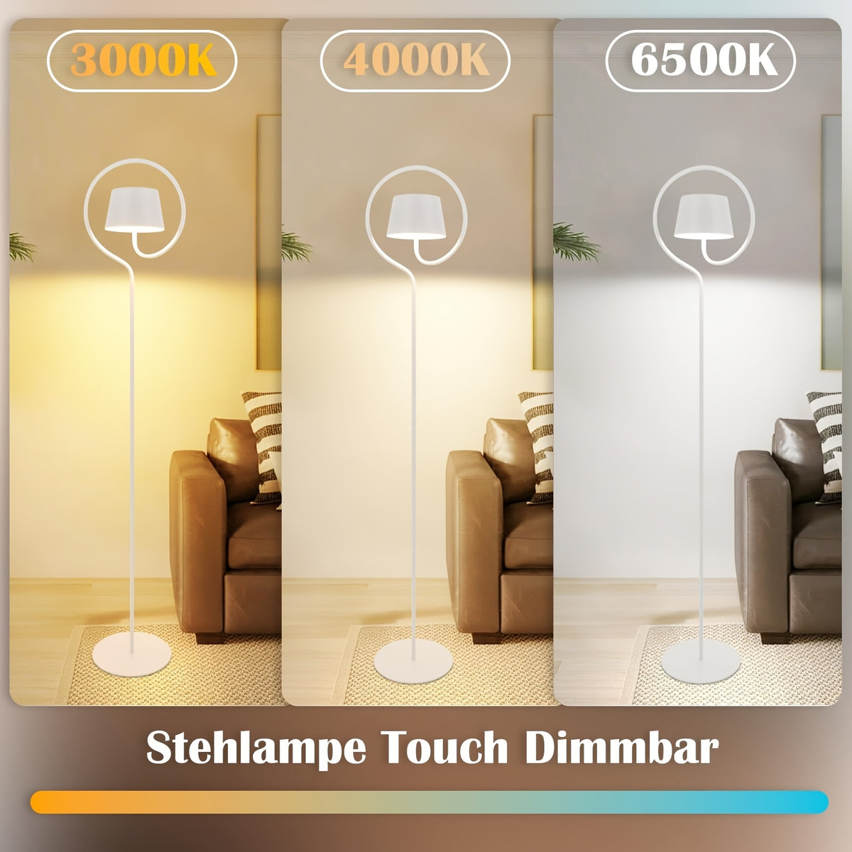 Lampe de bureau blanche à anneau d'acier, trois blancs LED
