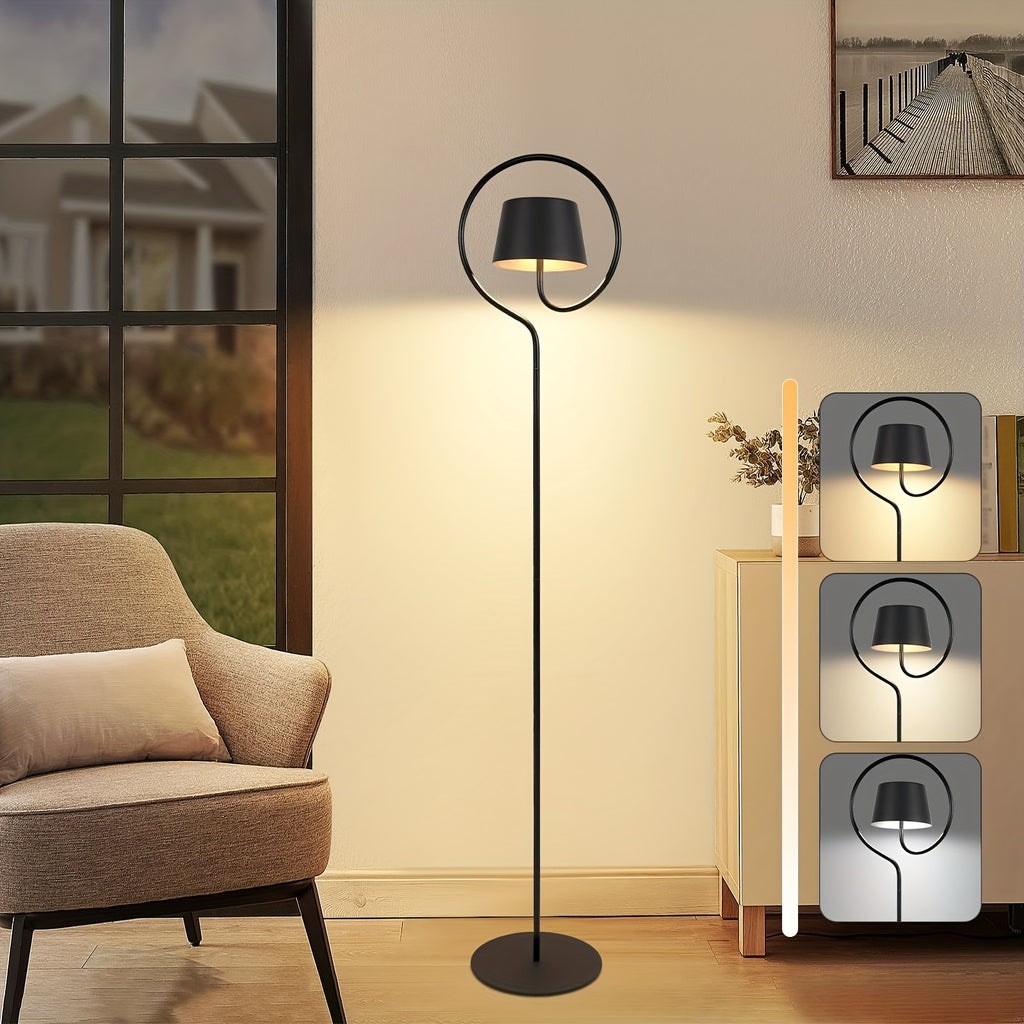 Lampe de bureau blanche à anneau d'acier, trois blancs LED