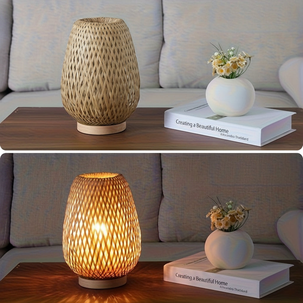 Lampe de bureau bohème en bambou tissé - Ambiance naturelle — photo 2