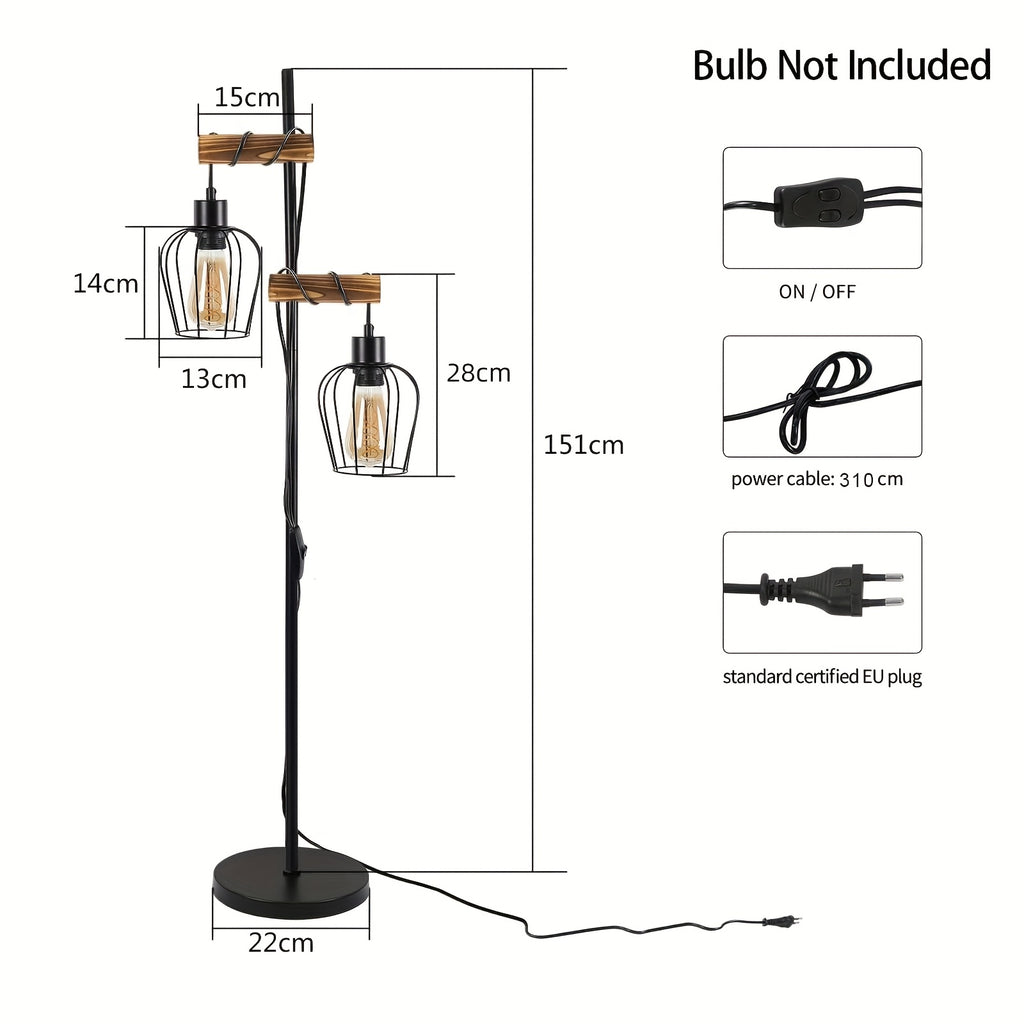 Lampe de bureau en bois et métal à cage E27, 151 cm de haut
