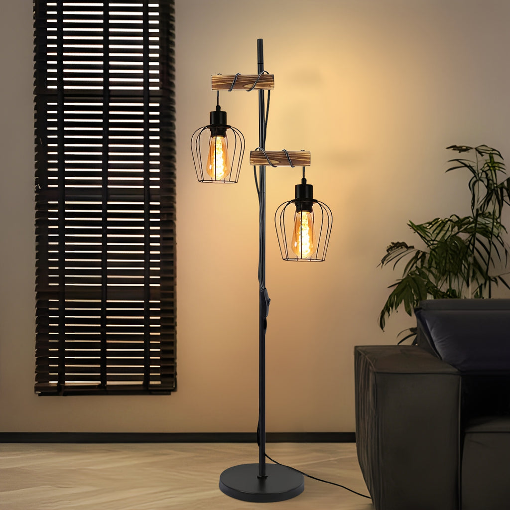 Lampe de bureau en bois et métal à cage E27, 151 cm de haut