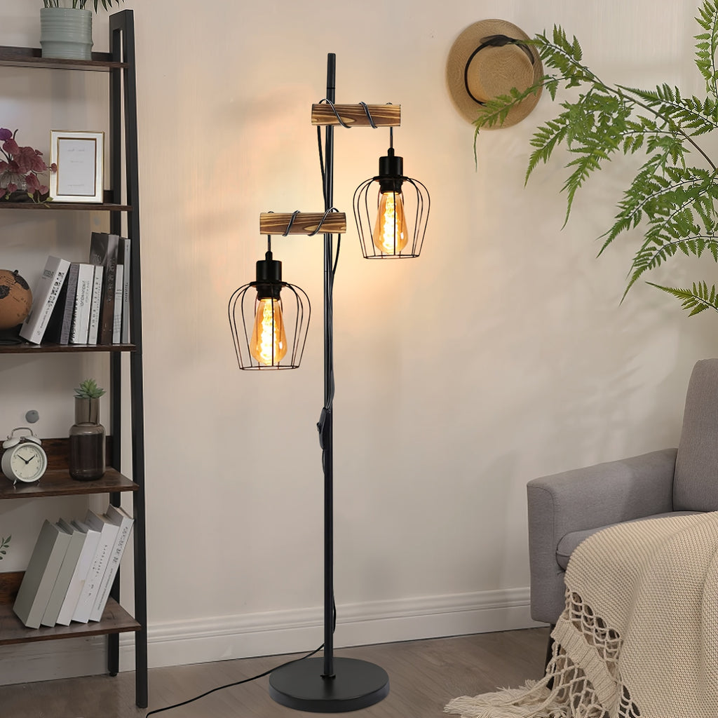 Lampe de bureau en bois et métal à cage E27, 151 cm de haut