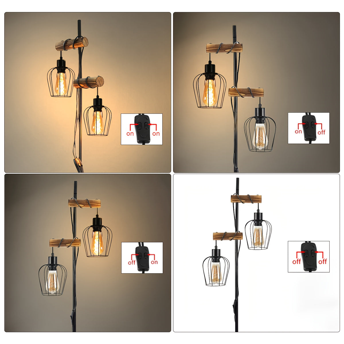 Lampe de bureau en bois et métal à cage E27, 151 cm de haut