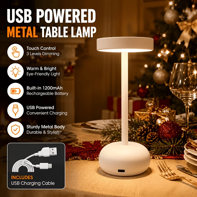 Lampe de bureau champignon métal, batterie 1200 mAh, 20,5 cm