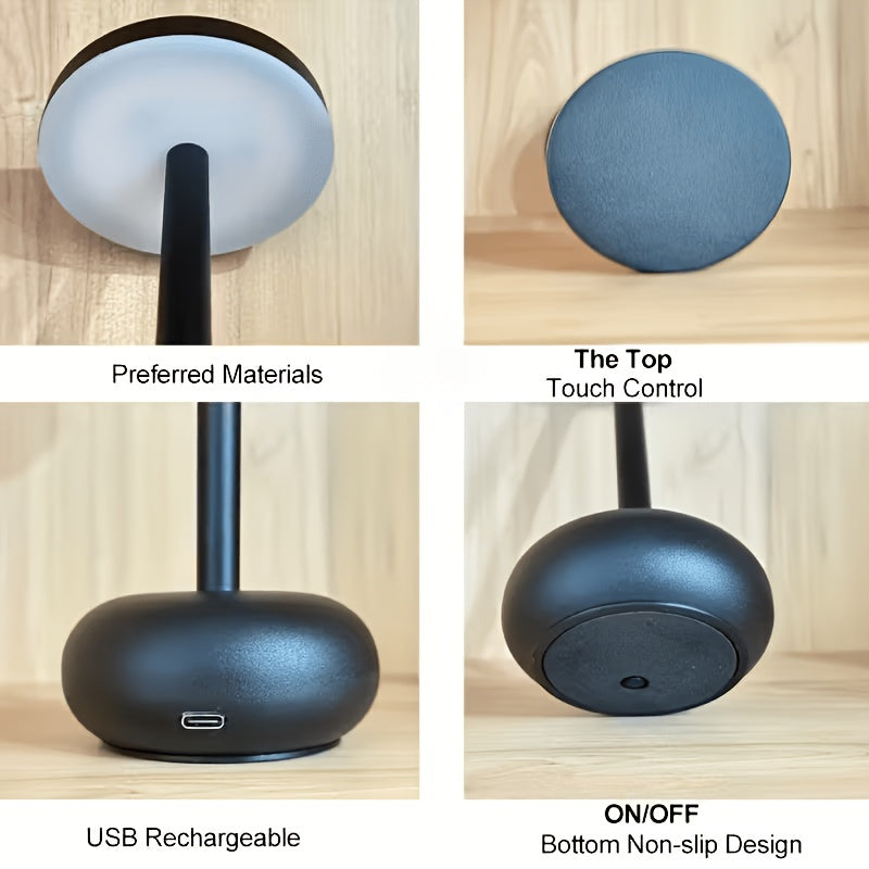 Lampe de bureau champignon métal, batterie 1200 mAh, 20,5 cm