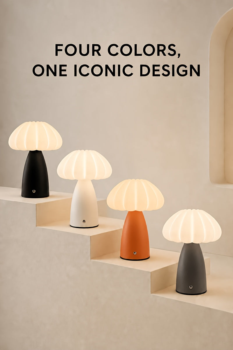 Lampe de bureau champignon plissée sans fil, 3 coloris mats