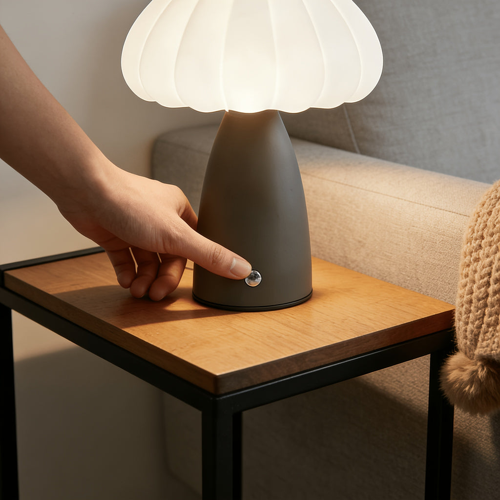 Lampe de bureau champignon plissée sans fil, 3 coloris mats
